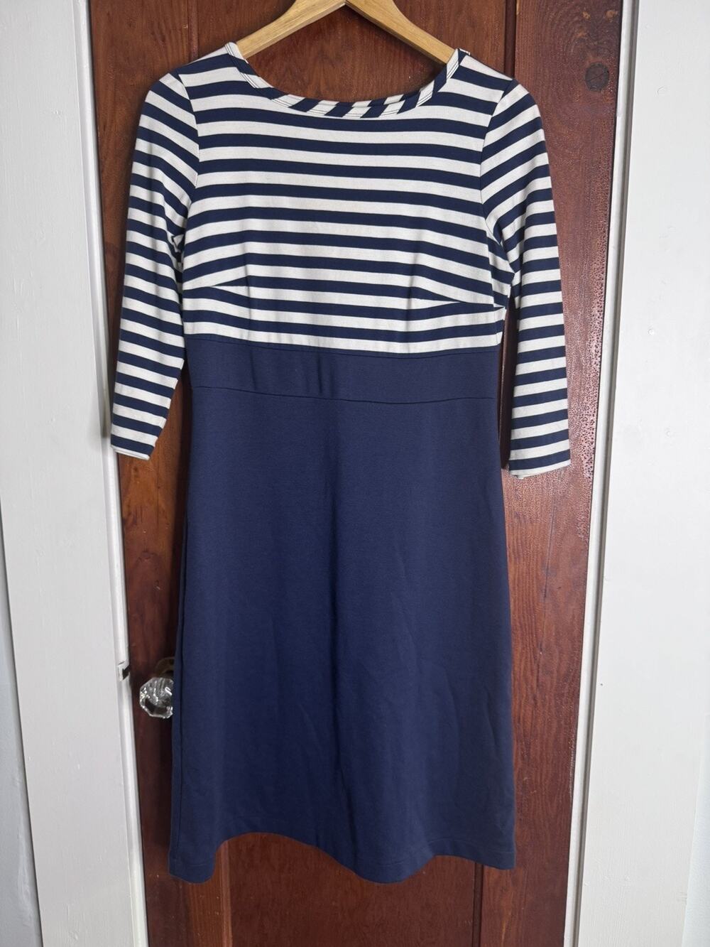 Chadwicks Women's 8 Cotton Blend Dress Navy White Nautical Boat Neck Classic